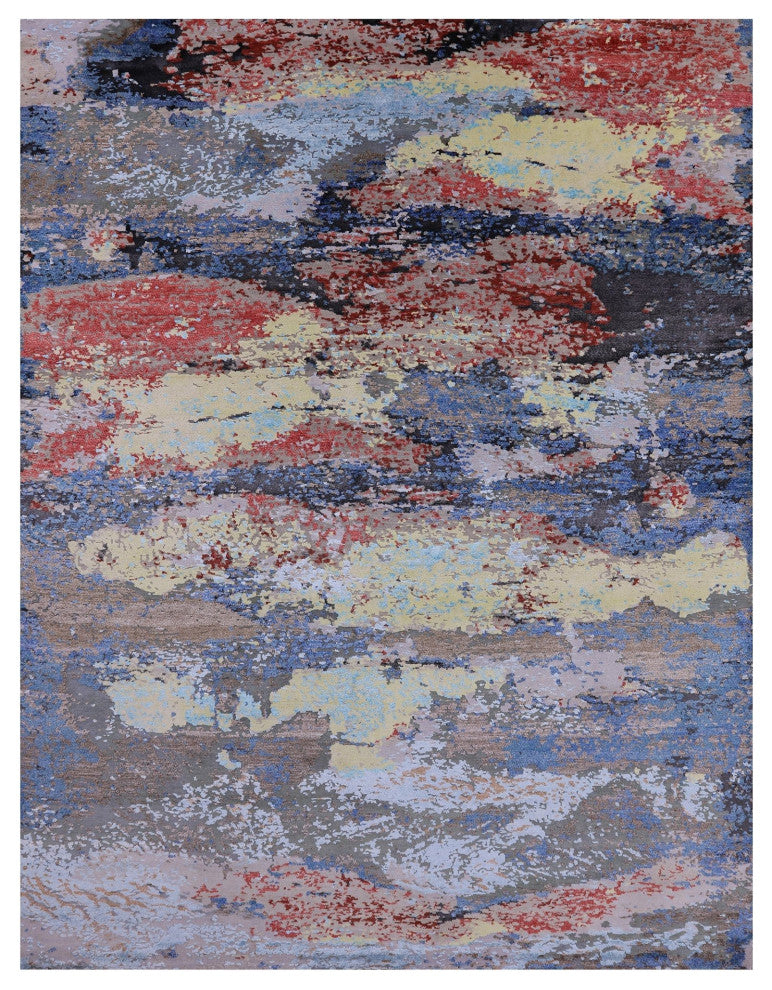 Handmade Wool and Silk Abstract Rug 9' 0" X 11' 10" Q8779