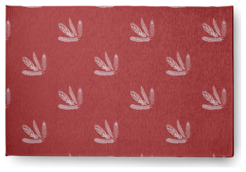 Feather Pattern Spring Chenille Rug, Ligonberry Red, 4'x6'