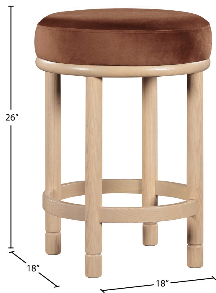 Monette Upholstered Bar and Counter Stool, Cognac, Velvet, Natural Finish