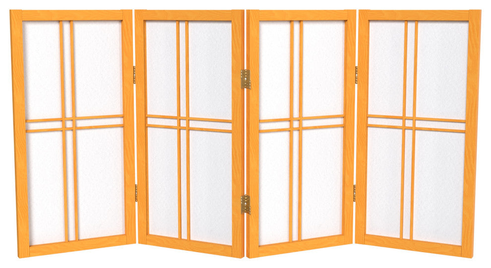 2' Tall Desktop Double Cross Shoji Screen, Honey, 4 Panels