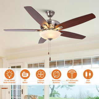 52-inch Polished Nickel Modern Ceiling Fan with Light