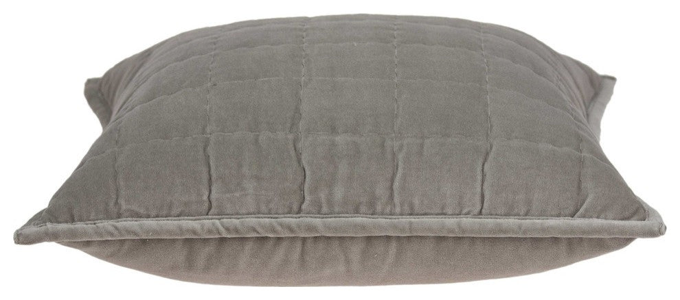 20" X 7" X 20" Transitional Gray Solid Quilted Pillow Cover With Poly Insert