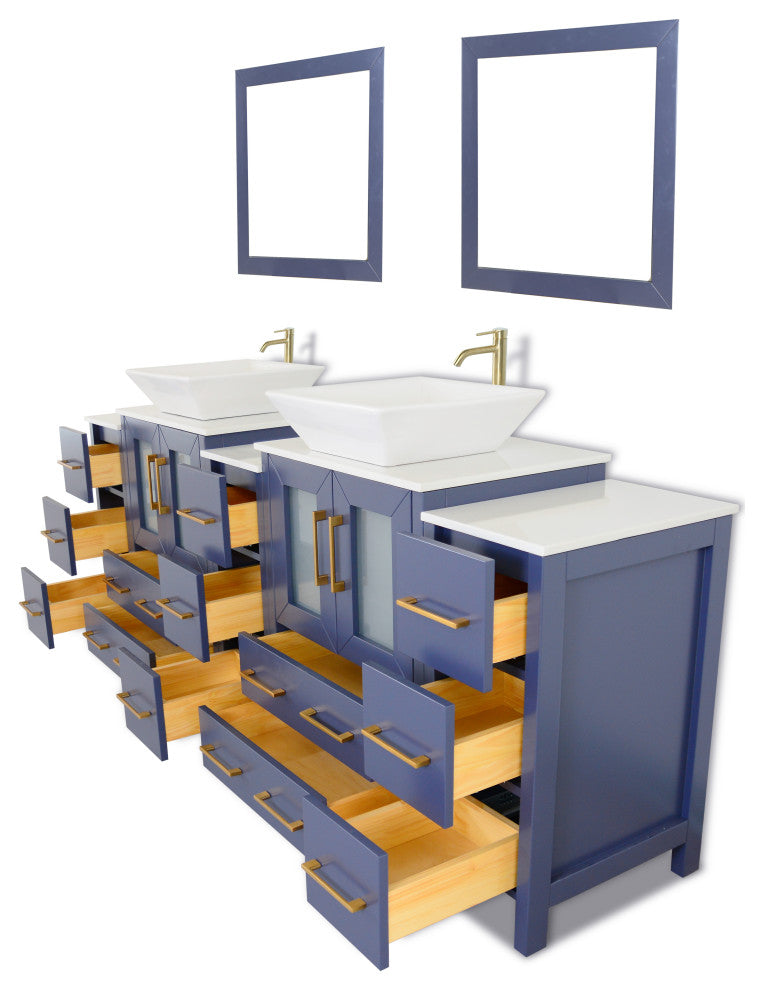 Vanity Art Bathroom Vanity Set With Sink, Blue, 84", Standard Mirror