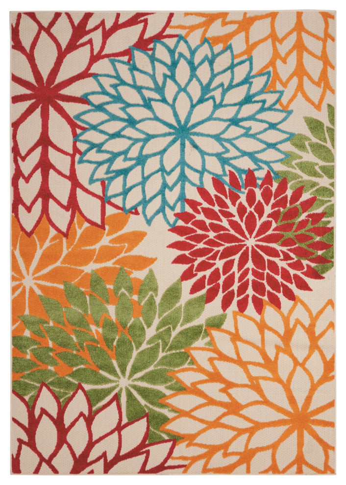 5' X 8' Green And Ivory Indoor Outdoor Area Rug