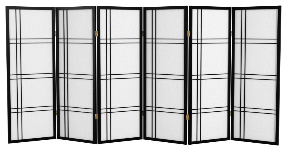 4' Tall Double Cross Shoji Screen, Black, 6 Panels