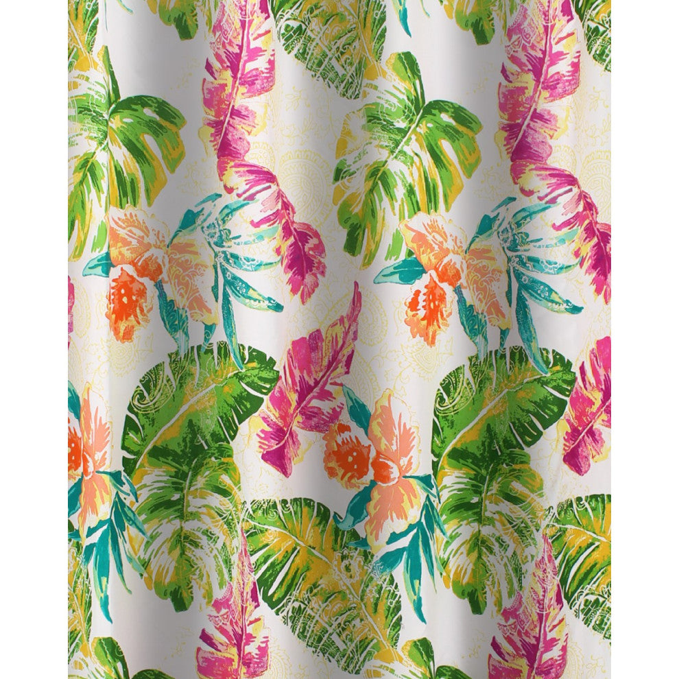 Benzara BM293427 Shower Curtain, Tropical Palm Leaves, Vibrant Blue and Green