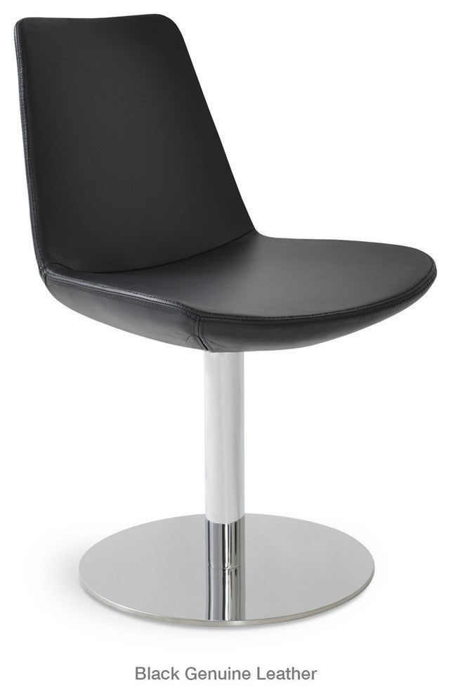 Eiffel Round Dining Chair, Stainless Steel Base, White Leatherette