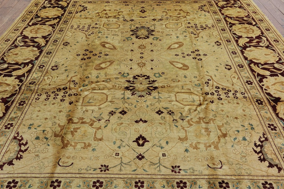 Ivory Handmade Oushak Hand-Knotted Peshawar Chobi Wool Rug, 9'x12'
