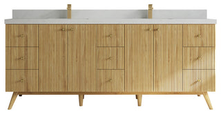 Pasadena 84 Double Sink Bath Vanity in Light Natural Teak 2" Carrara Quartz