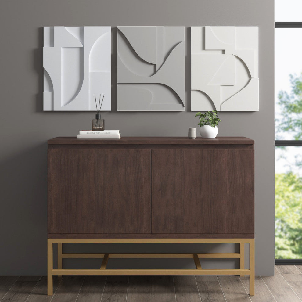 Martha Stewart Elements Neutral Geometric Carved Wall Decor 3-Piece Set, Grey