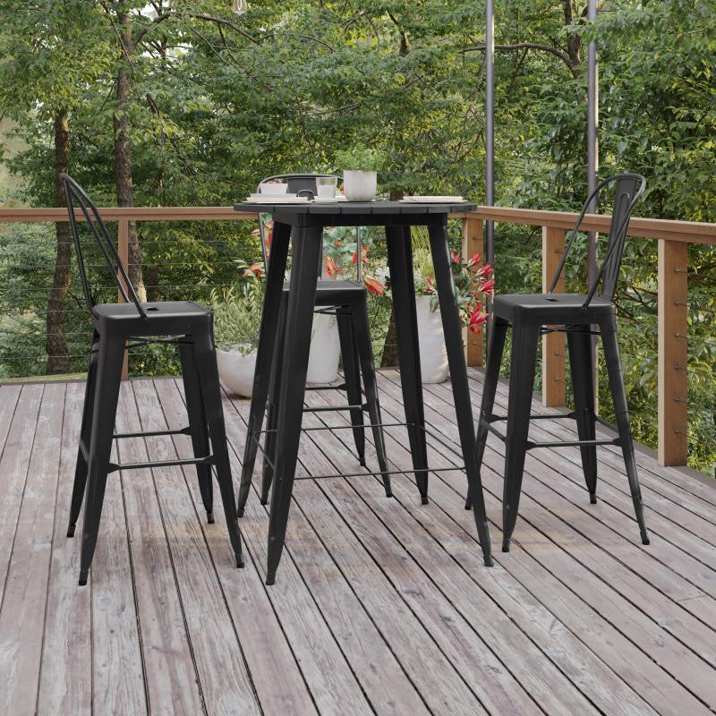 Declan Commercial Indoor/Outdoor Round Bar Top Table, 30", Black