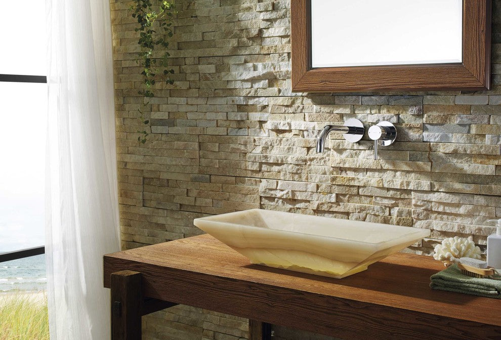 Virtu Ira Natural Stone Bathroom Vessel Sink, White Onyx Marble