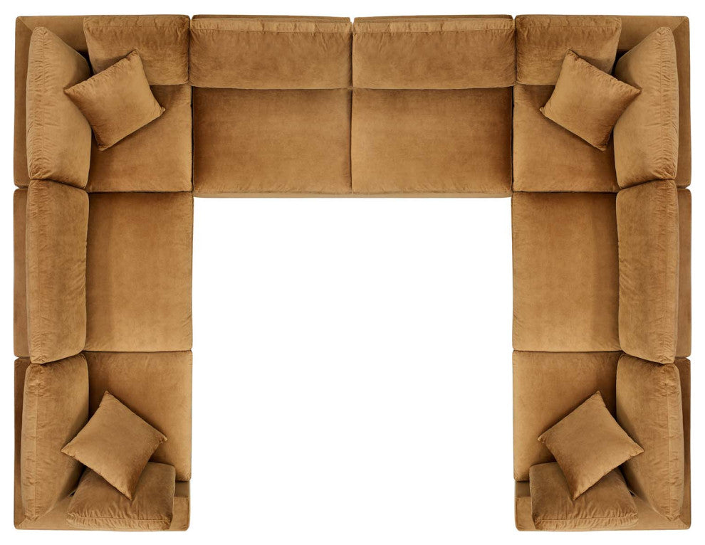 Sectional Sofa Set, Velvet, Brown, Modern, Living Lounge Hotel Lobby Hospitality