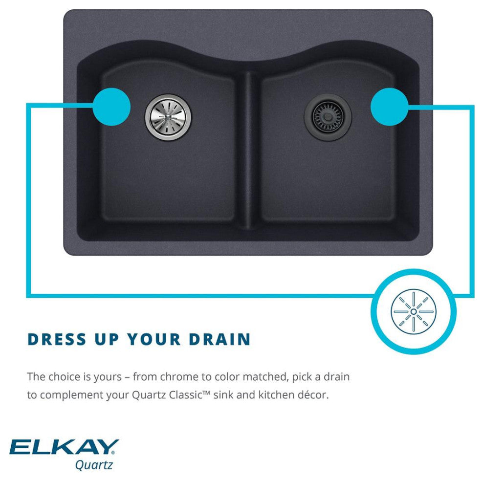 ELGH3322RBK0 Quartz Classic 33" x 22" Drop-in Sink with Aqua Divide, Black