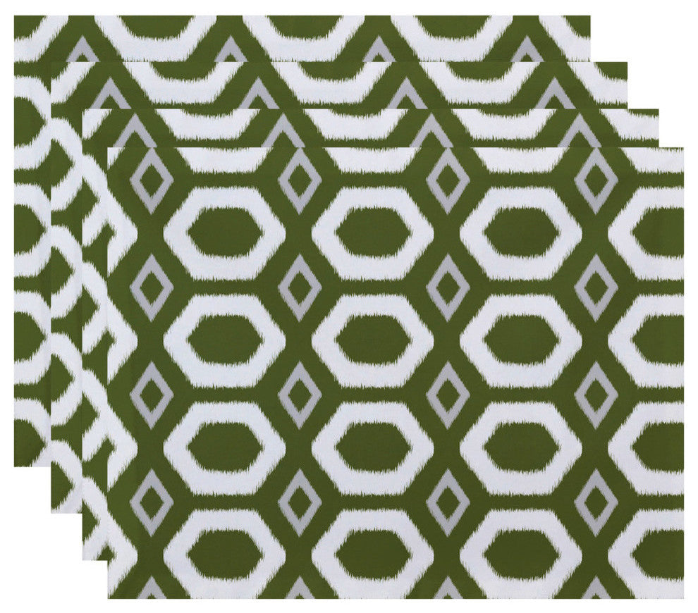 More Hugs And Kisses Geometric Print Placement, Olive, Set of 4