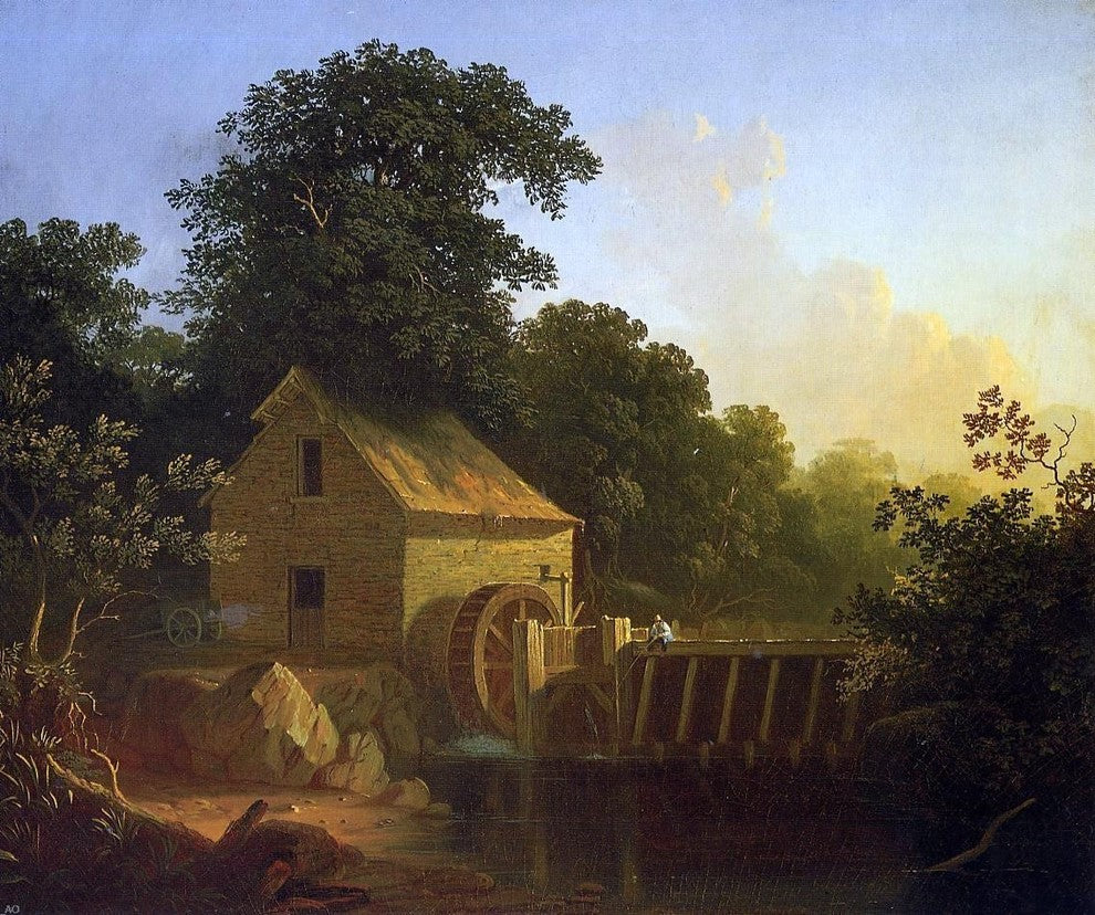 George Caleb Bingham Landscape With Waterwheel and Boy Fishing Wall Decal