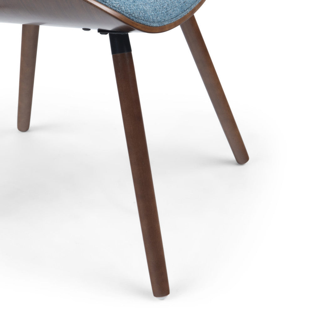 Malden Bentwood Dining Chair with Wood Back in Denim Blue Linen Look Fabric