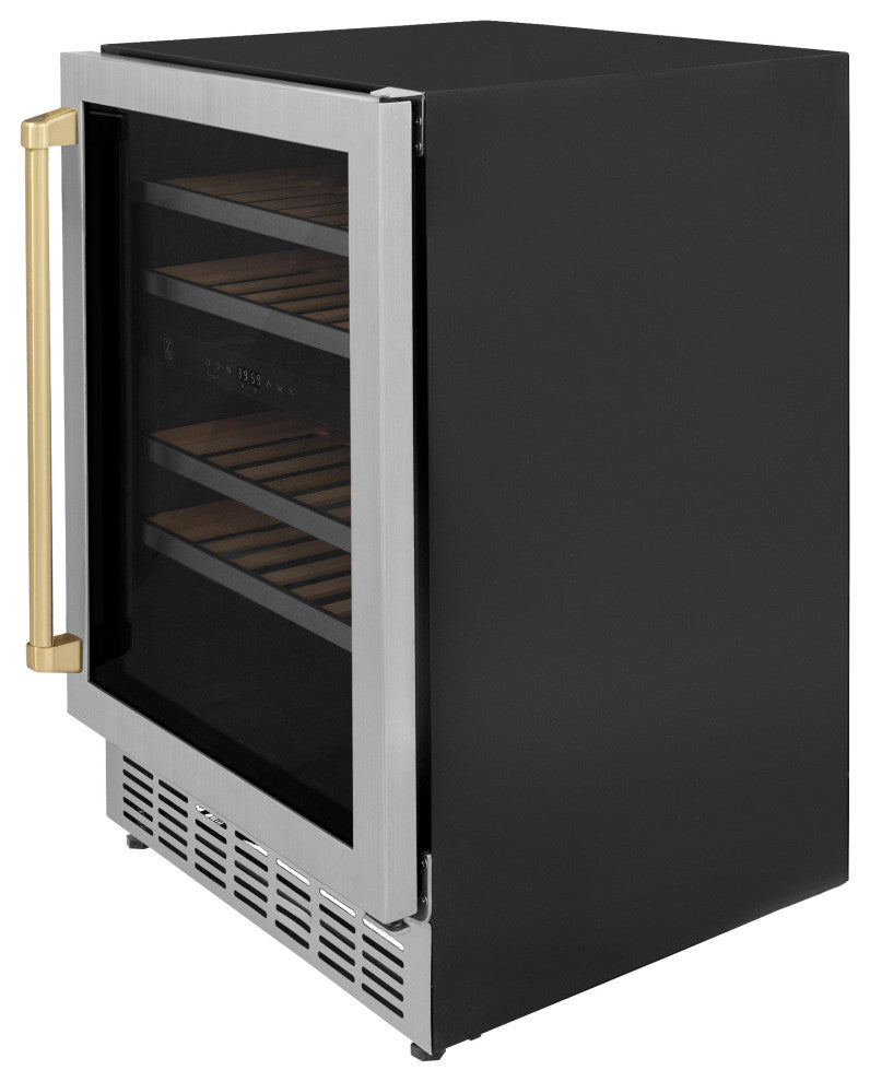ZLINE 24, Wine Cooler, Stainless Steel With Champagne Bronze, RWVZ-UD-24-CB