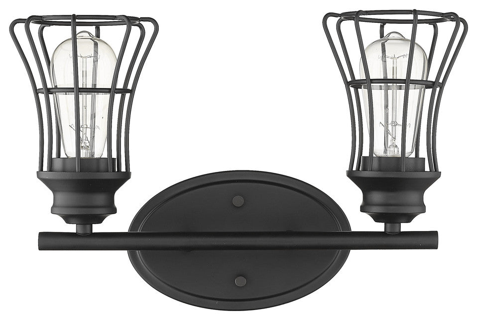 Two Light Matte Black Cage Wall Sconce