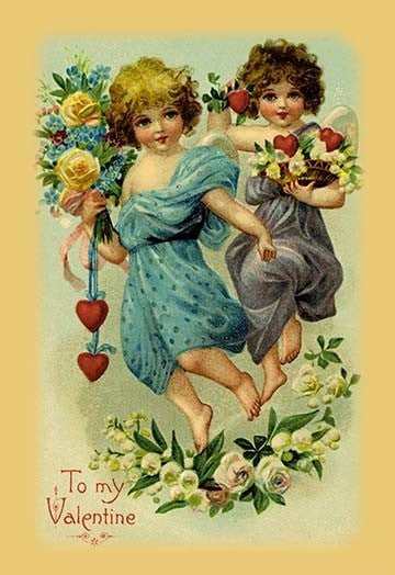 Two Angel Girls with Flowers- Gallery Wrapped Canvas Art 28" x 42"
