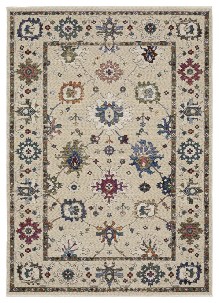 Hanford Global Persian Inspired Ivory/Multi Fringe Edge Rug 6'7
