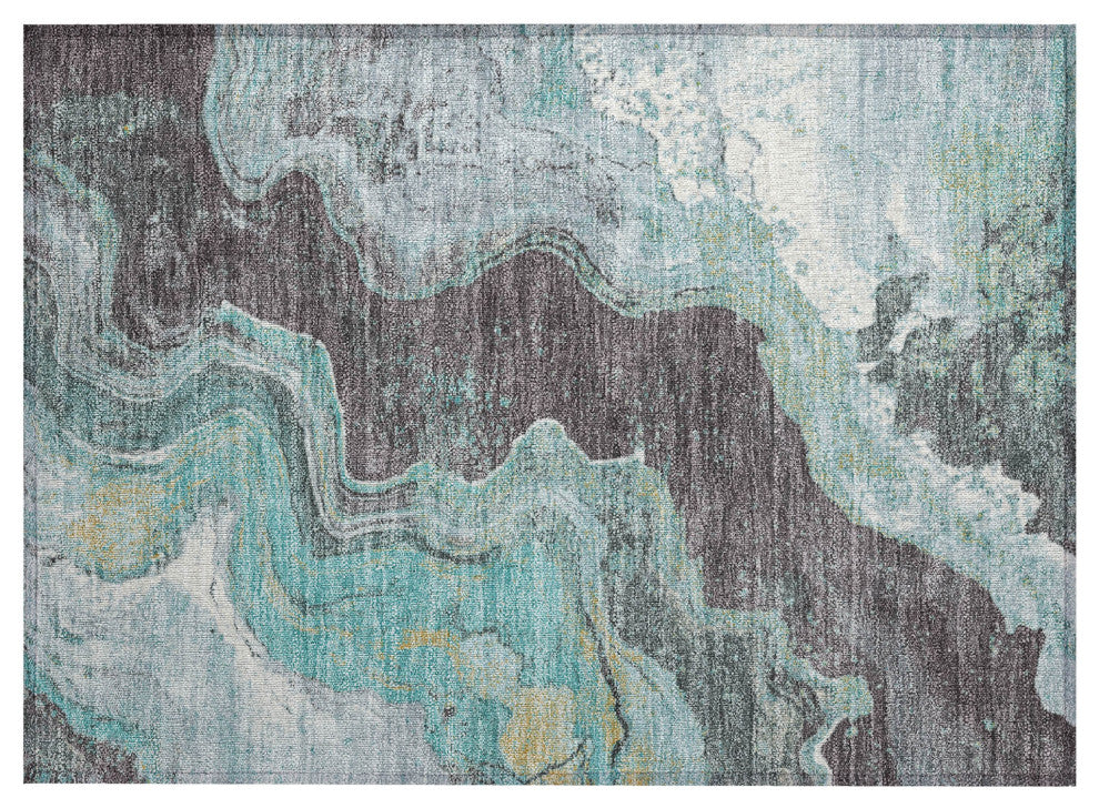 Machine Washable Indoor/Outdoor Chantille ACN1907 Teal 1'8" x 2'6" Rug
