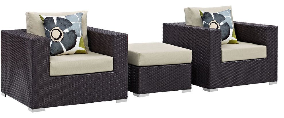Espresso Beige Convene 3-Piece Outdoor Patio Sofa Set