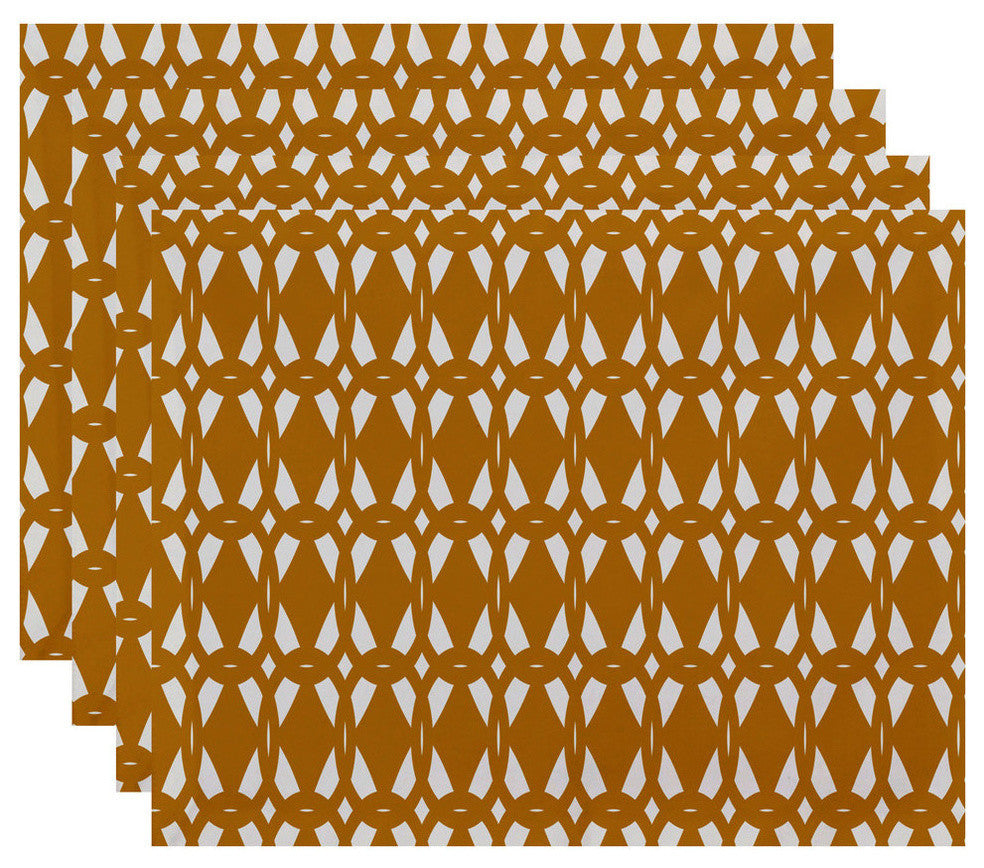 18"x14" Geo-Craze, Geometric Print Placemat, Gold, Set of 4