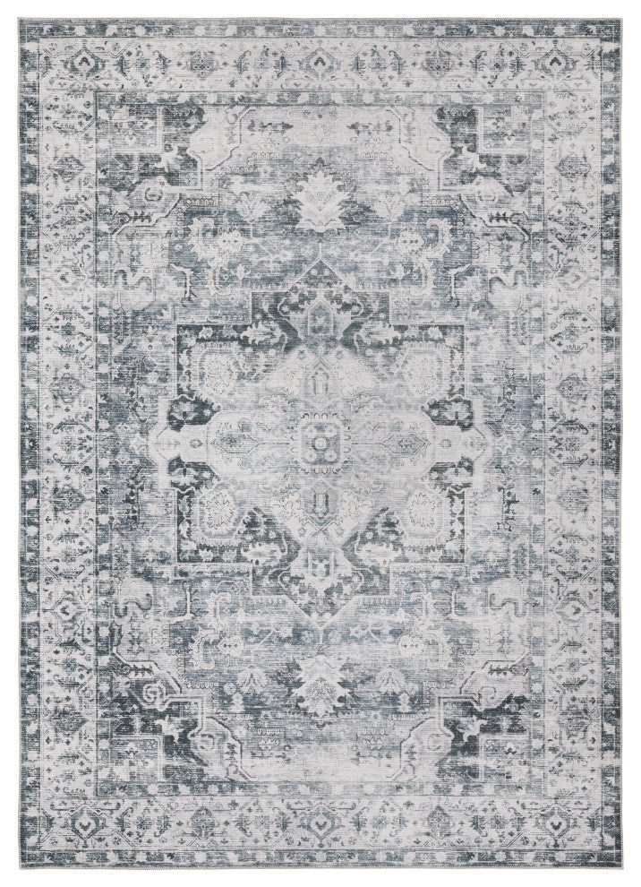 Celestia Machine Washable Medallion Indoor Area Rug, Charcoal, 7'6"x10'