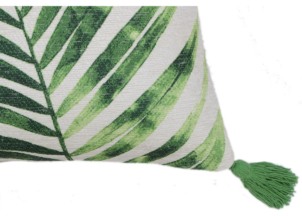 Green Machine Woven with Tassels Parrish Throw Pillow, 20" x 20"
