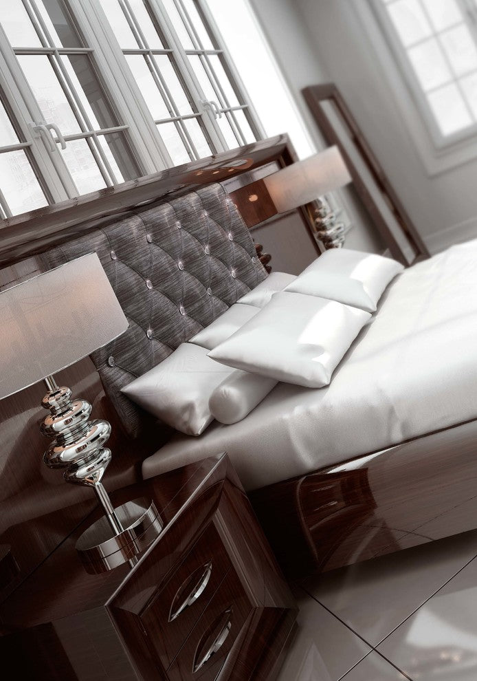 Md Sophie 38 Special Headboard Bedroom Set, Glossy Wood Appearance, Queen