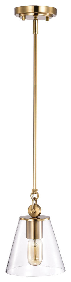 Dover 1-Light Small Pendant, Vintage Brass With Clear Glass