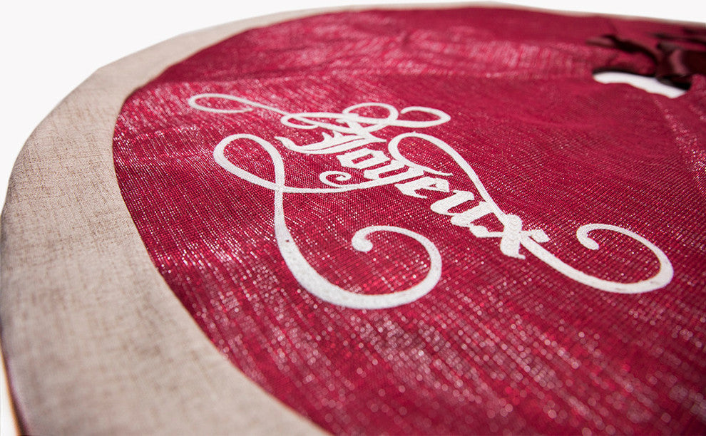 Joyeux Christmas Tree Skirt, Red, 56" Round