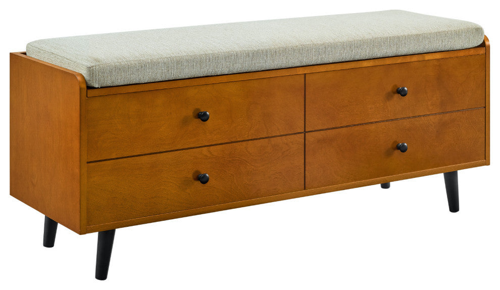 46" Mid Century Storage Bench with Cushion - Acorn/Tan
