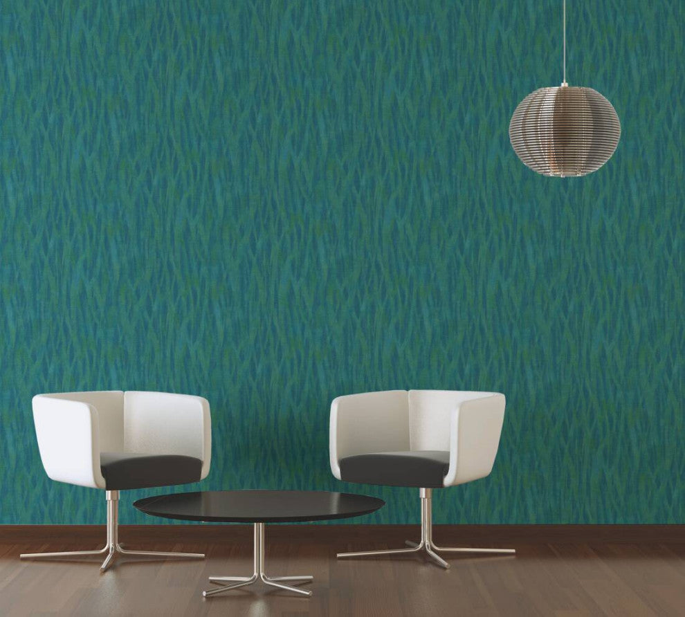 Botanical and Jungle Textured Wallpaper, Grass, Blue Gold Green Metallic, Sample