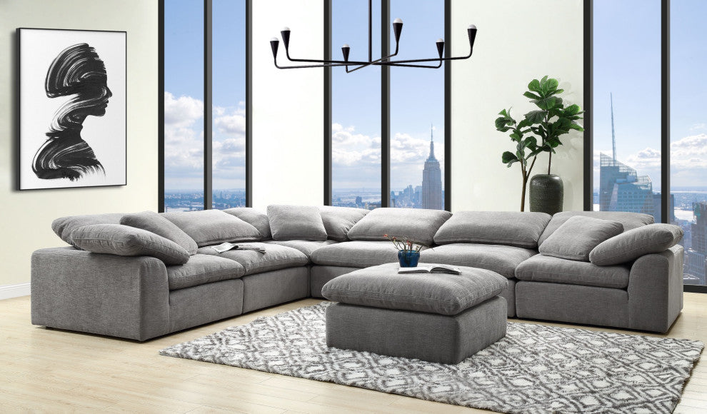 Linen Upholstery Modular Ottoman, Gray