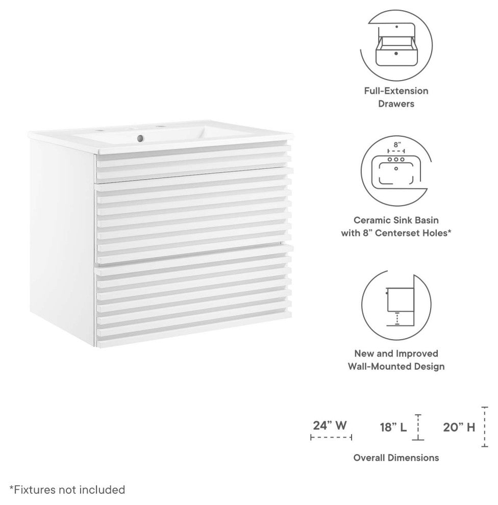 Render 24" Wall-Mount Bathroom Vanity, White White