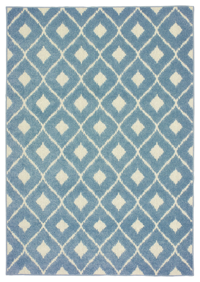 Ibiza Diamond Lattice Blue/ Ivory Indoor/Outdoor Area Rug, 9'10"x12'10"