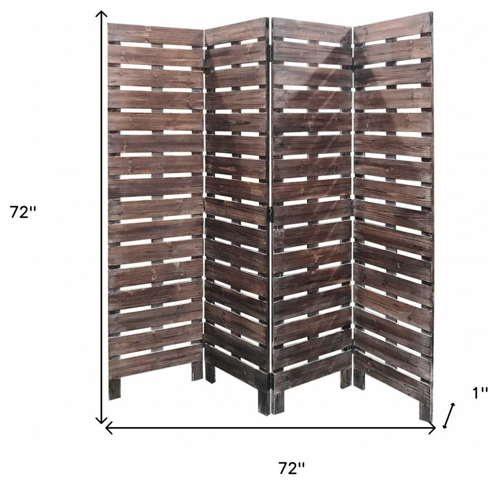 72" Brown Folding Four Panel Screen Room Divider
