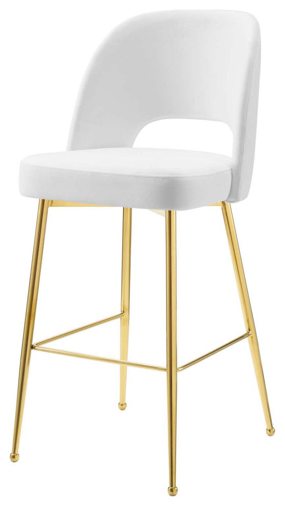 Bar Stool Chair Barstool, Velvet, Metal, White, Bar Pub Cafe Bistro Restaurant