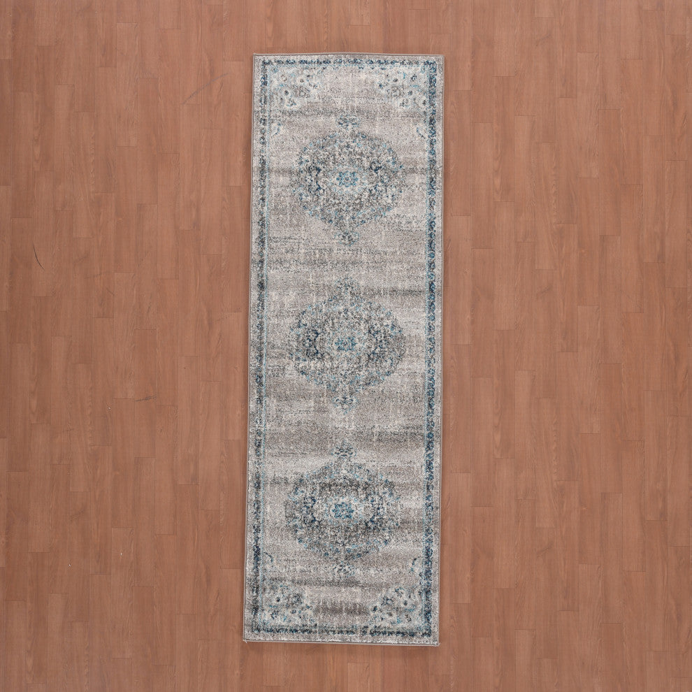 Montana Nieves Runner, Blue, 2'7" x 8', Medallion