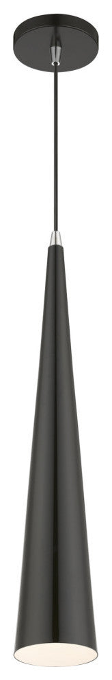 Andes 1 Light Shiny Black With Polished Chrome Accents Single Tall Pendant