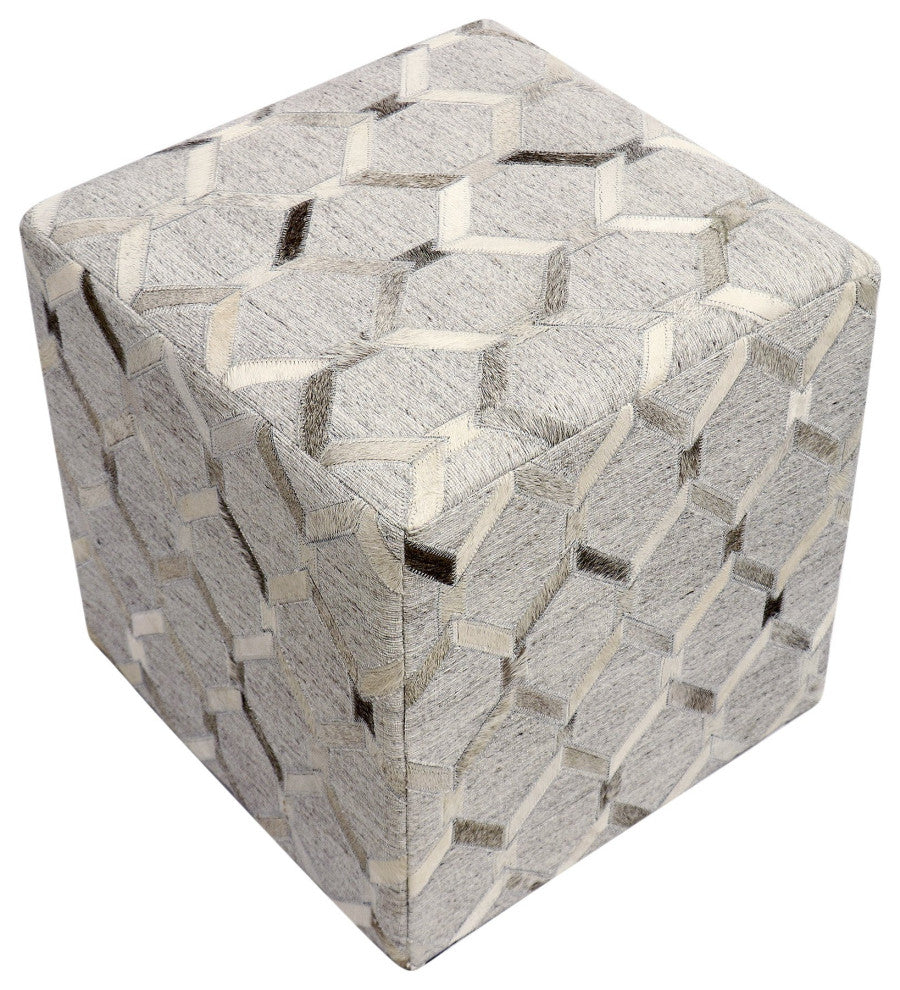 Pasargad Home Cowhide Square Pouf, 18"x18"x18"