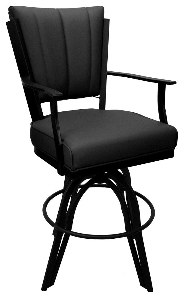 Leather Swivel Tilt Metal Bar Stool - Montana on A-Base, Black Leather on Black, 26"