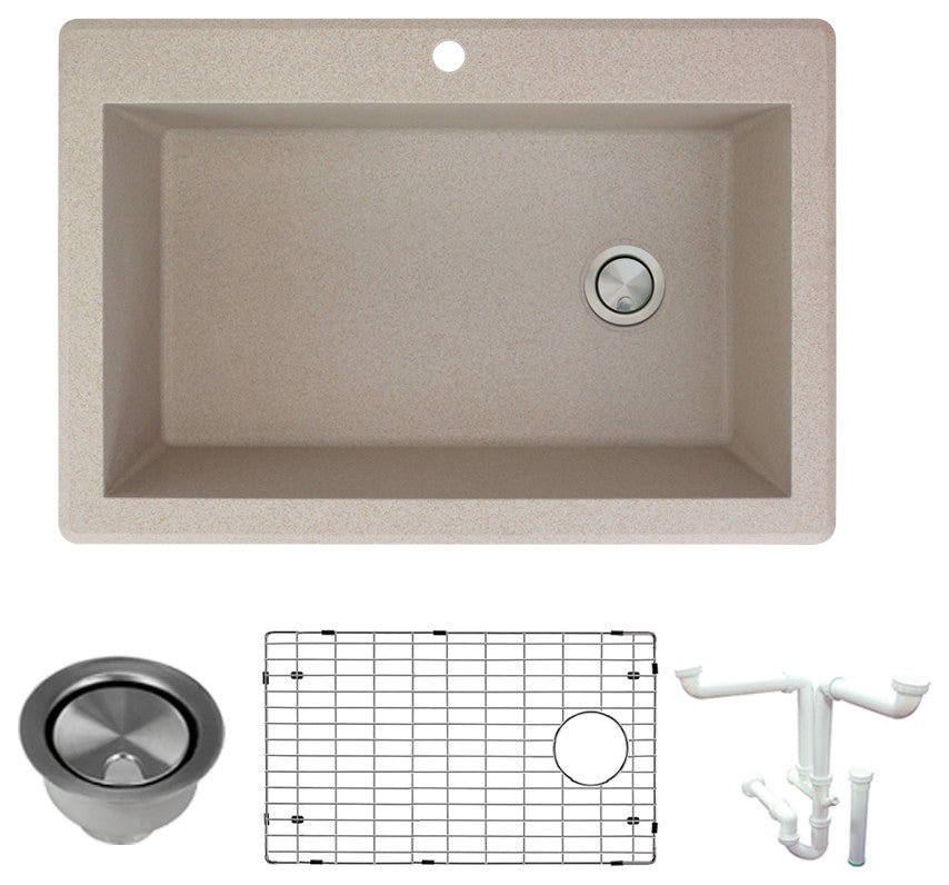 Radius Granite 33-in Drop-In Kitchen Sink Kit in Cafe Latte