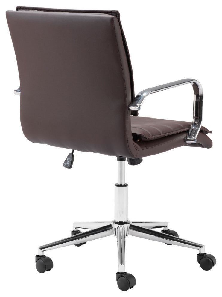 Computer Chair, Faux Vinyl Leather, Steel, Brown Black, Chrome, Business Office