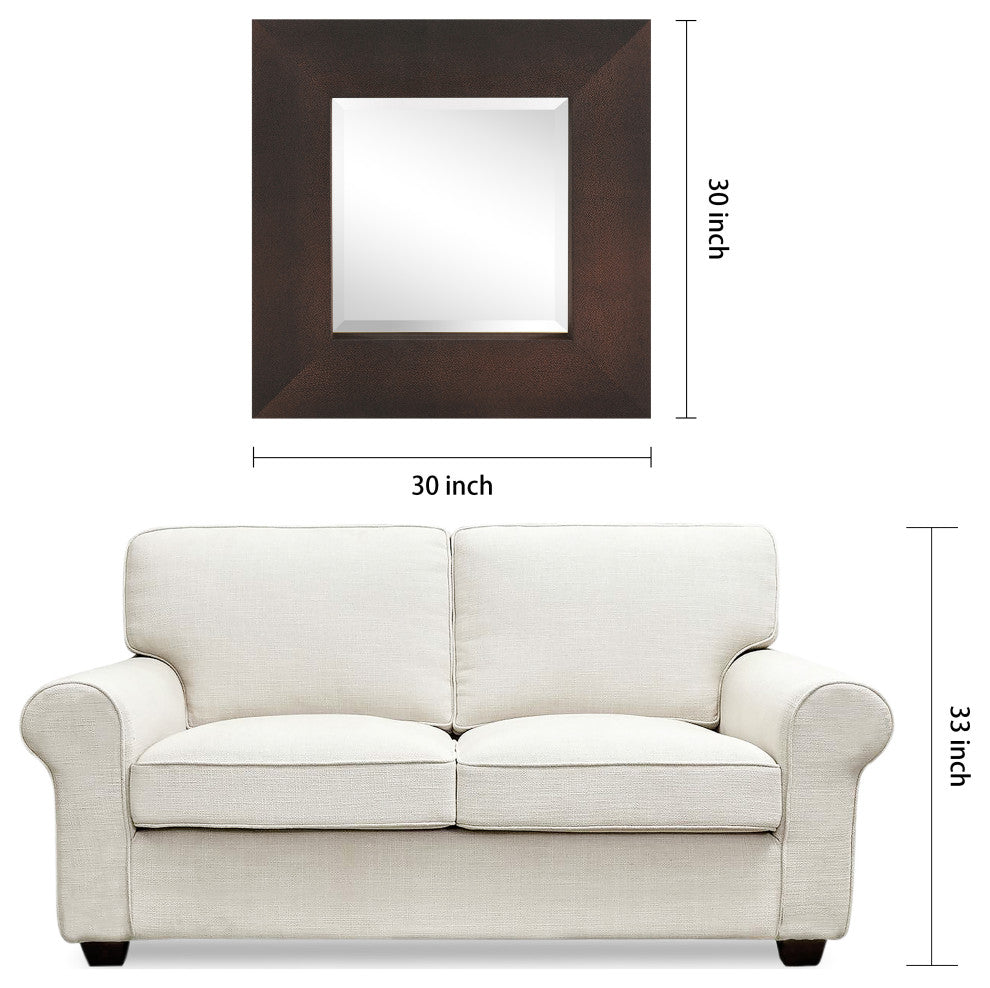 Beveled Wall Mirror, Bronze on Black Metallic Shagreen Leather Framed Mirror