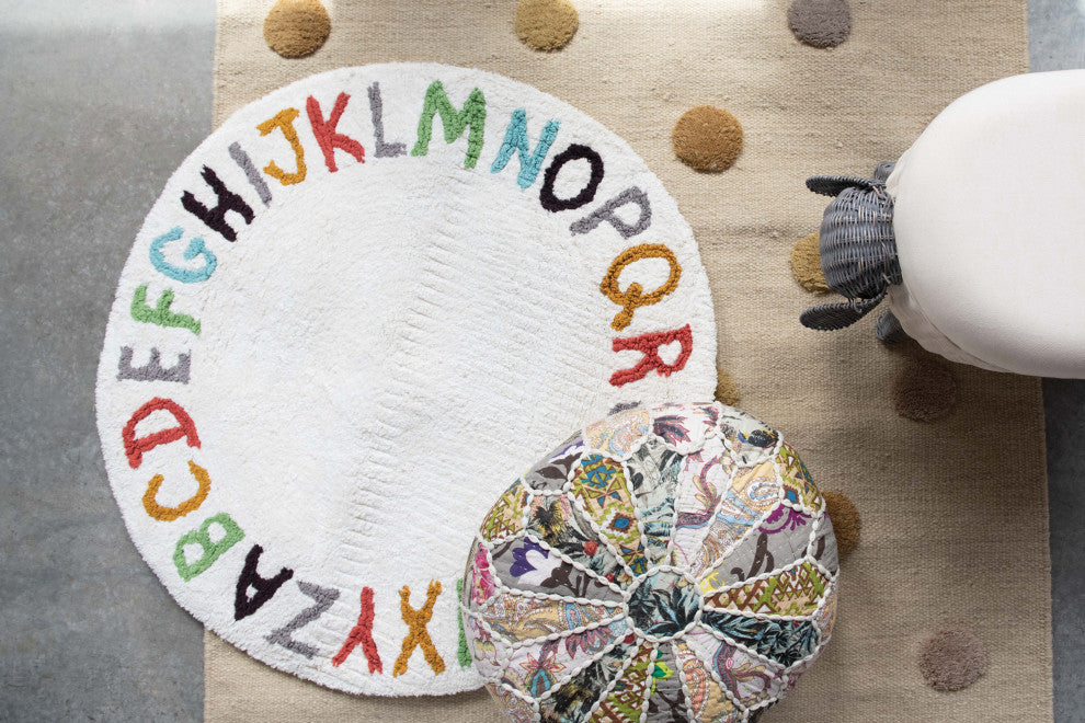 38" Round Cotton Tufted Alphabet Rug
