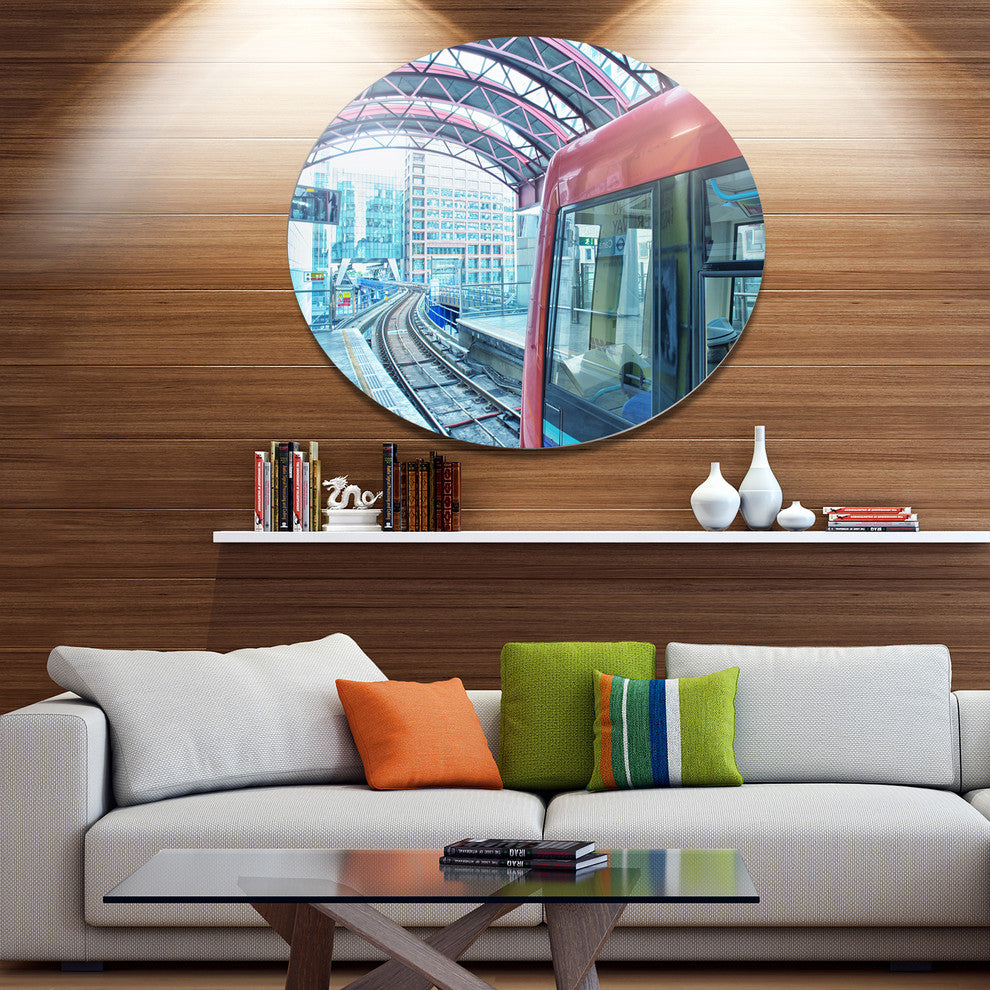 Departing London Subway Train, Cityscape Disc Metal Wall Art, 23"