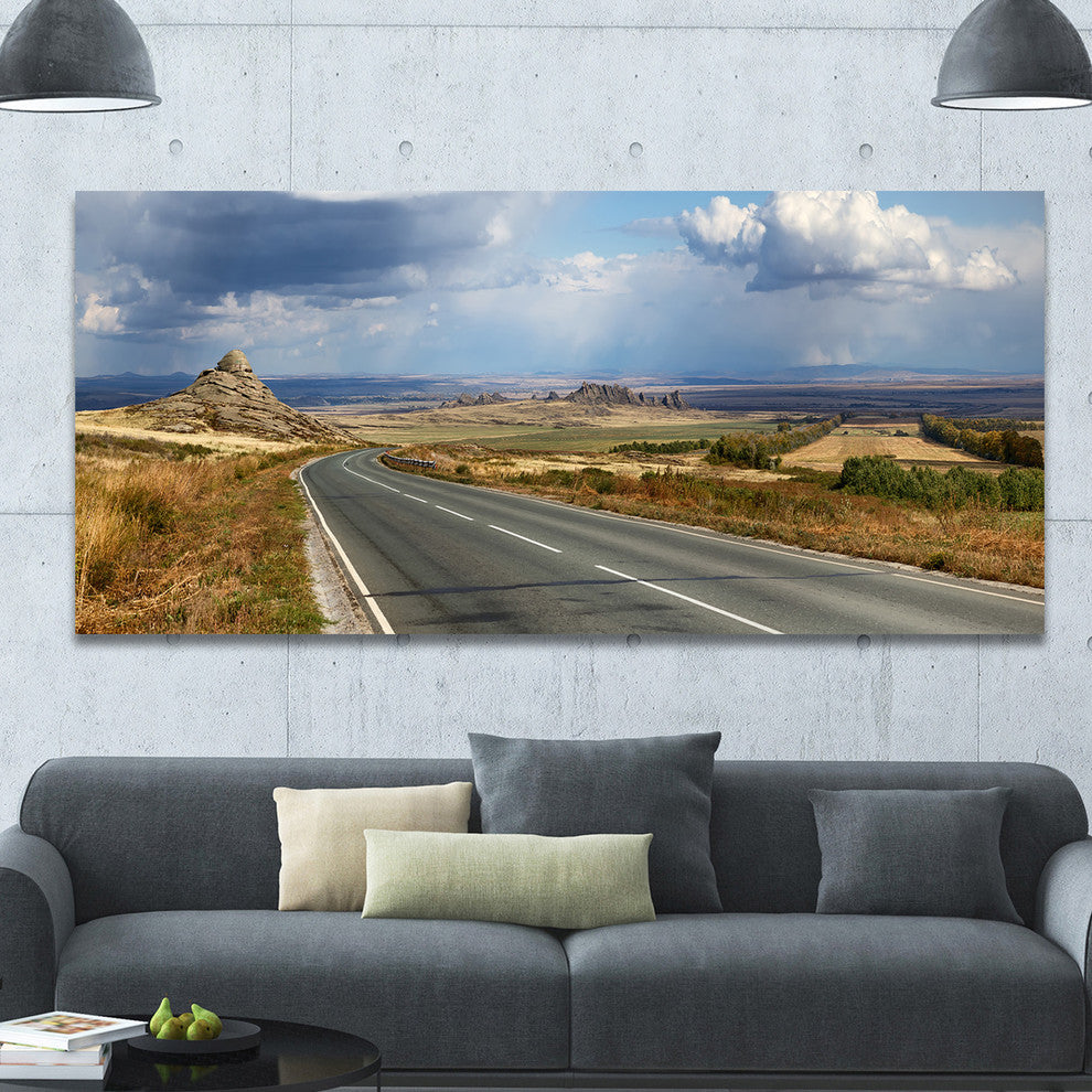 Road in East Kazakhstan Panorama, Landscape Canvas Art Print, 60"x28"